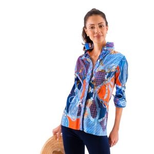 Gretchen Scott Ditto Print Imari Saratoga Saddle Button Up Sz M